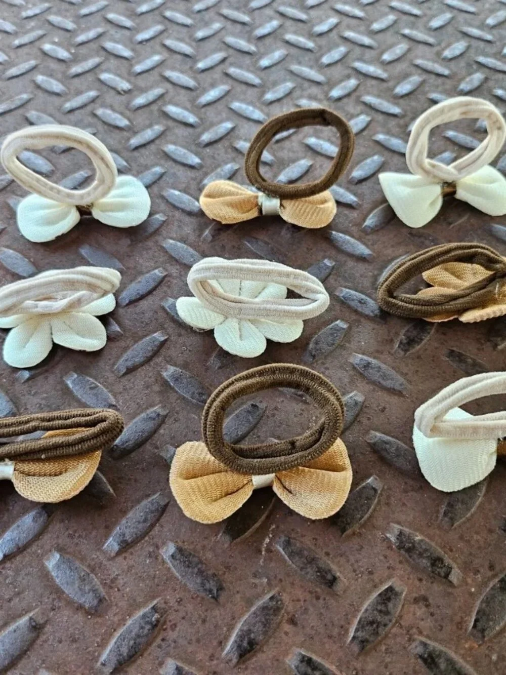 Girl Hair Ties Brown/Tan/Beige Tone Hair Accessories Flower Bow Style set of 9